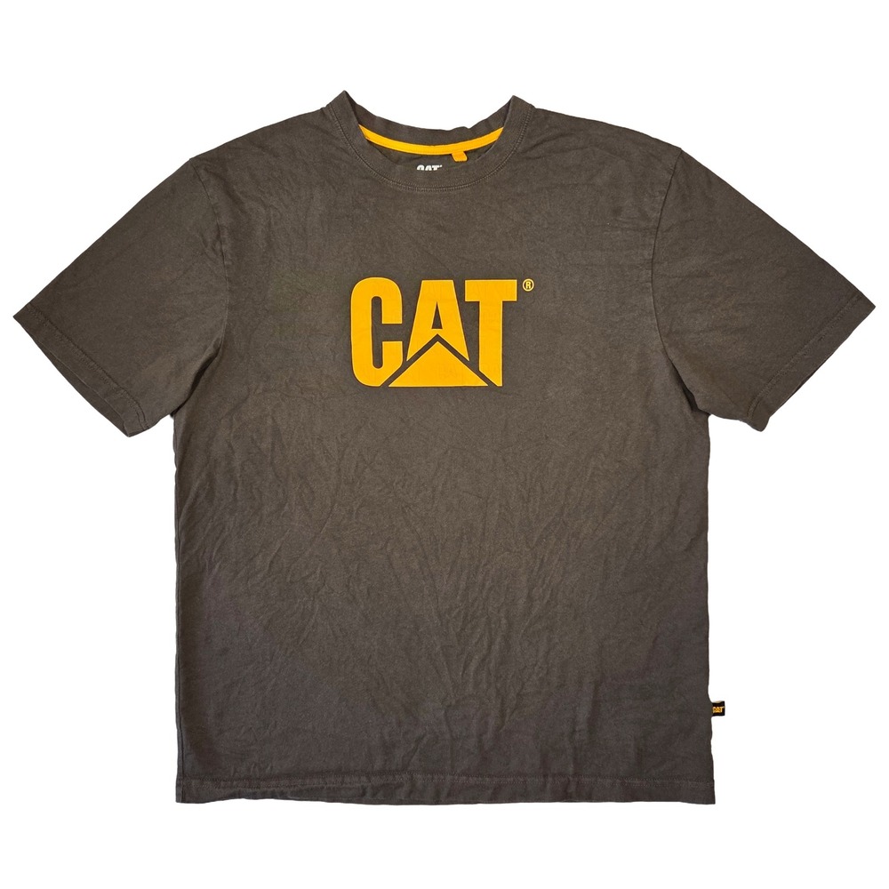 CAT Caterpillar XXL Brown Short Sleeve Logo Mens Workwear Construction Casual